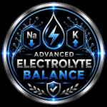 Logo for Advanced Electrolyte Balance Featuring Na and K Symbols with a Blue Lightning Bolt Inside a Water Droplet