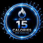 Blue Neon Circular Badge Only  Calories Per Serving with a Flame Icon in the Center Against a Dark Background